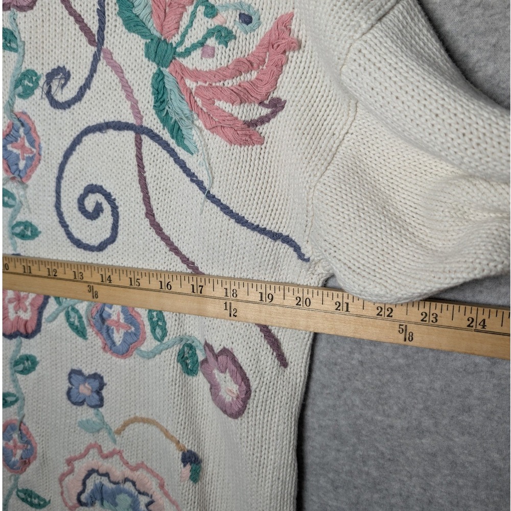Gina Peters Vintage 90s Sweater Large Floral Embroidered Cottagecore Grannycore - Picture 6 of 10